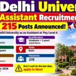 Delhi University Assistant Recruitment 2026 banner: 215 posts, Pay Level 4, last date 19 November 2026