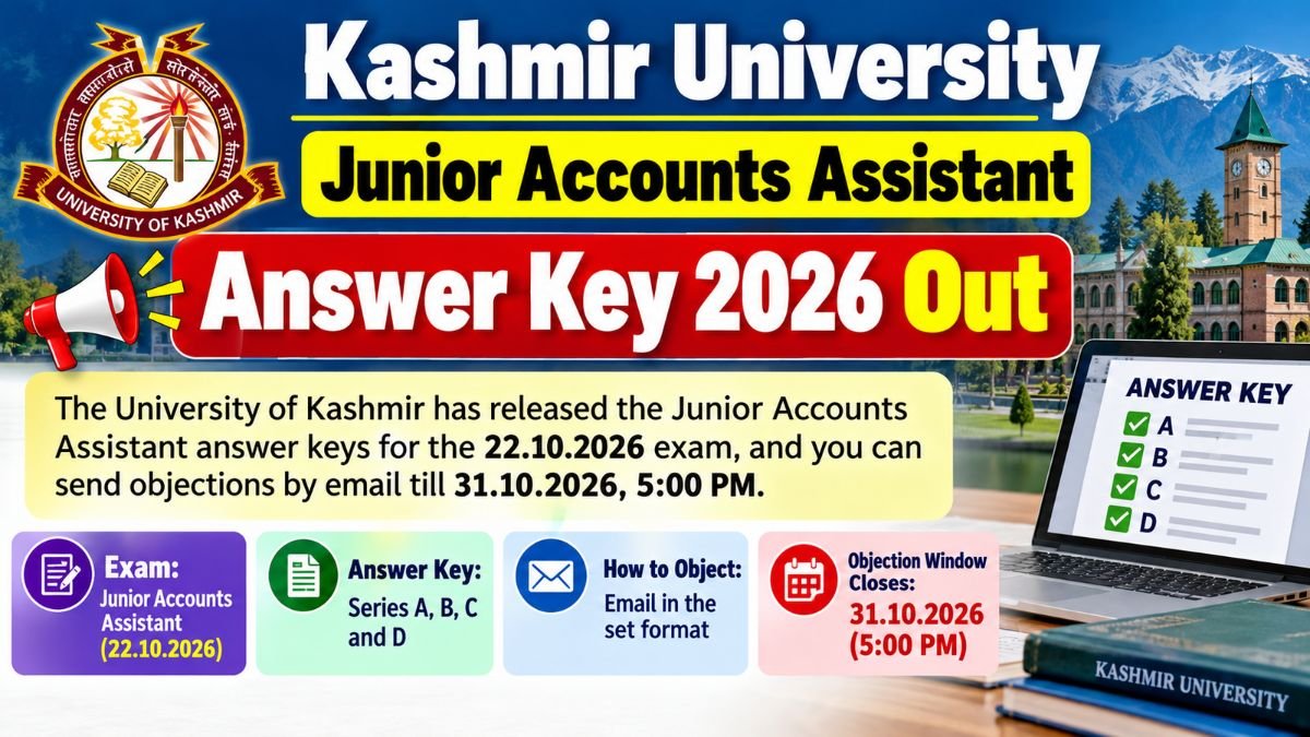 Kashmir University Junior Accounts Assistant Answer Key 2026 out, objection by email till 31.10.2026