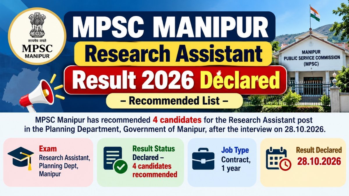 MPSC Manipur Research Assistant Result 2026 declared: 4 candidates recommended, Planning Department, Government of Manipur
