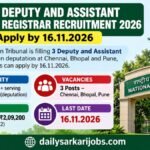 NGT Deputy and Assistant Registrar Recruitment 2026 infographic showing 3 posts at Chennai, Bhopal and Pune and last date 16.11.2026