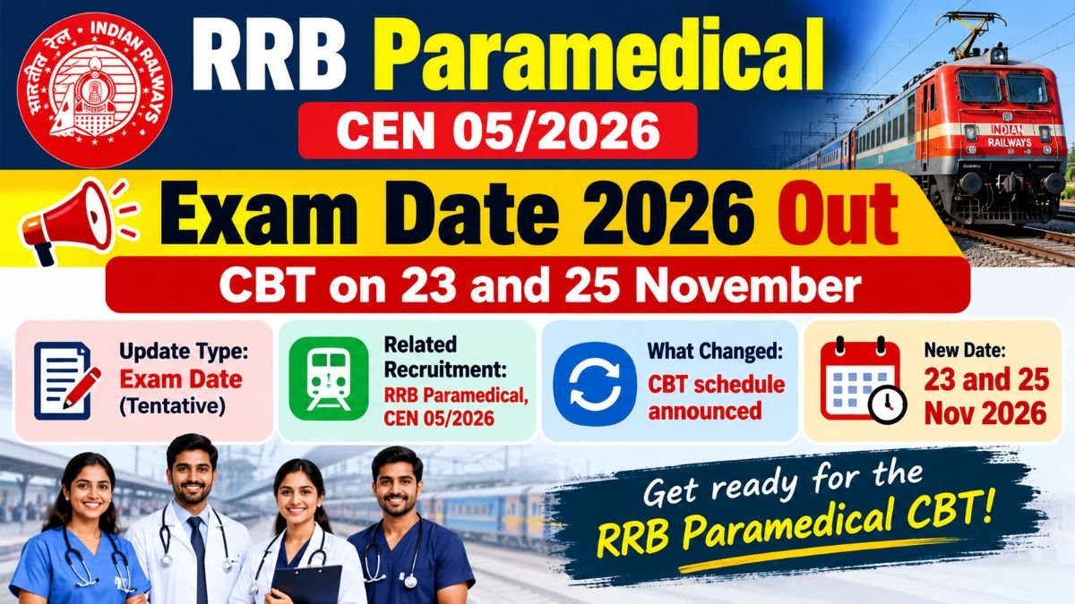 RRB Paramedical exam date 2026 announcement: CBT on 23 and 25 November for CEN 05/2026