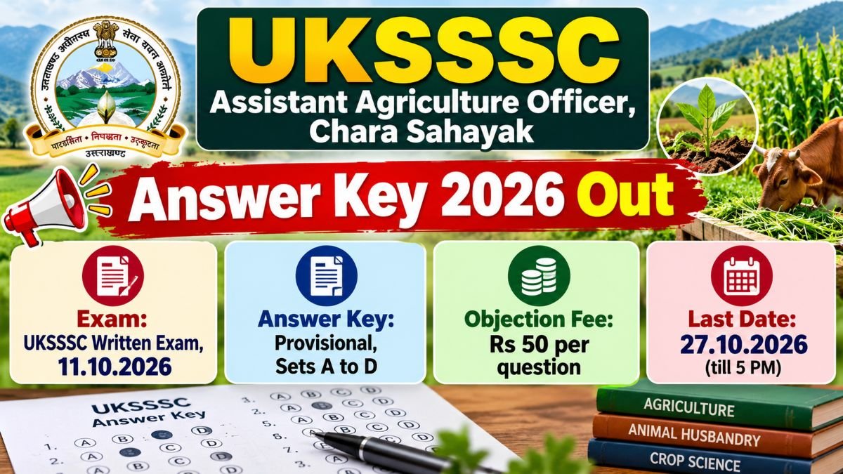 UKSSSC Assistant Agriculture Officer and Chara Sahayak answer key 2026 out: provisional key for Sets A to D, objection fee Rs 50 per question, last date 27.10.2026