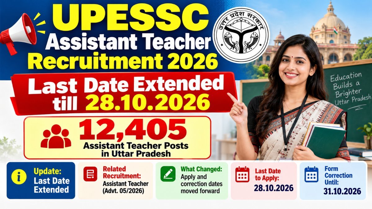 UPESSC Assistant Teacher Recruitment 2026 last date extended till 28.10.2026 for 12,405 posts in Uttar Pradesh