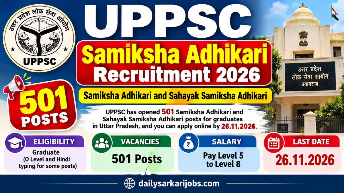 UPPSC Samiksha Adhikari Recruitment 2026 banner: 501 posts, apply online by 26.11.2026